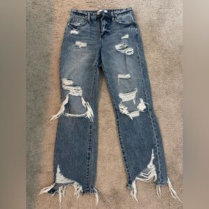 Flying Monkey Distressed Straight Leg Jeans - Blue